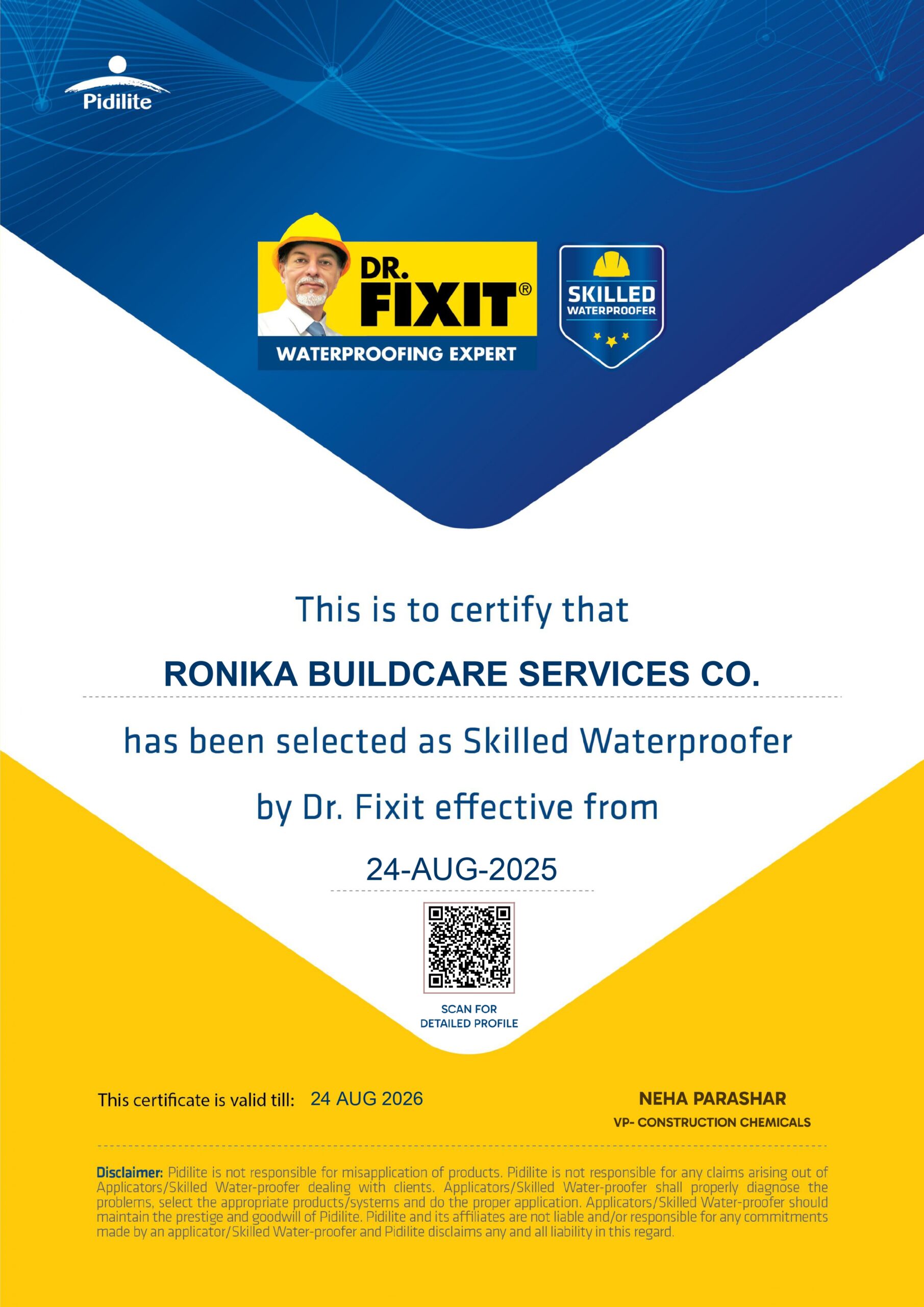Ronika BuildCare MSME Certificate image